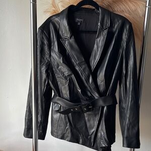 Tahari Black Faux Leather Jacket with Belt